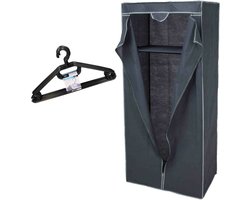 Set van mobiele kledingkast met kledinghangers - opvouwbaar - grijs