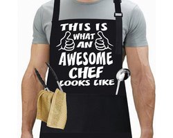 Set van twee gepersonaliseerde keukenschorten voor heren, verstelbare professionele schorten, leuke en humoristische ontwerpen, gemaakt van puur zwart katoen, geschikt voor barbecues en een geweldig cadeau voor de feestdagen