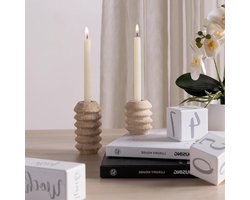 Set-van-twee-kaarsenhouders van marmer - Dinerkaars houder - 11 x 6 cm en 7 x 6 cm - Modern en decoratief - Beige marmer vloerkandelaar