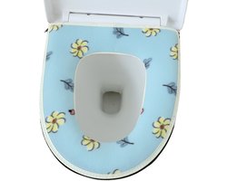 Set van twee toiletbrilhoezen, zacht en wasbaar, met een klein bloemenpatroon, universeel ritsontwerp, geschikt voor gebruik in de winter en ovale toiletten, dikke fleece voering - blauw en roze.