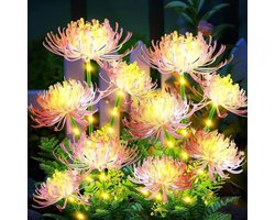 Set van vier roze, op zonne-energie werkende decoratieve lampjes, geschikt voor buitengebruik en tuindecoratie.