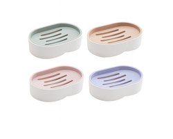 Set van vier zeepbakjes met afvoer - Zeepbakje - zeepbakje douche - zeepdoosje met deksel- zeepdoos - PP-materiaal - 13 x 8,5 x 3,5 cm