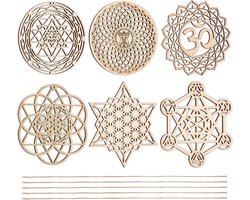 Set Wanddecoratie Geometrische Kunst - Mandala en Chakra Symbolen voor Meditatie en Yoga