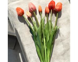 Seta Fiori - Bundel Tulpen 7 x - Peach - Real Touch - 45cm - Mixen met verse bloemen mogelijk -