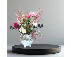 Seta Fiori - Kunstbloemen boeket - weiland boeket - 60cm - roze - compleet in PTMD pot - Veldbloemen