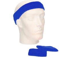 Setje kobalt zweetbandjes - Kobalt sportdag set pols en hoofd zweetbandjes