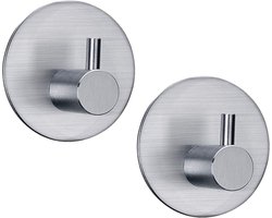 Setje van 2 Handdoekhouders - Handdoekhaakjes zelfklevend - Plakhaakjes RVS Zilver