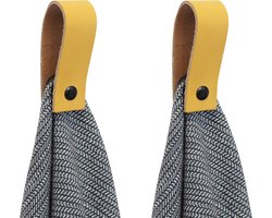 SETPRIJS - 2x Leren magneet-lus - OKERGEEL - Handles and more®  (handdoekhaak - handdoekhaakje - handdoeklus - handdoekhanger - magnetische handdoekhouder)