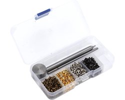 Sets Grommet KIT, Multi Color 2mm Mini Iron Brass Round Eyelet RMOMET RMOMET INSTELLING TROBLEE KIT MET 3PCS Installeer Tool en Opbergdoos Zelf Steun voor Doe -het -Zelf