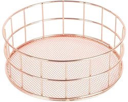 Seully Metalen opbergmand,Afwerking smeedijzeren opbergmand,Metalen draad fruit opbergmand,Toiletartikelen opbergmand,Multifunctionele desktopopslag voor kantoor, slaapkamer (roségoud)