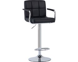 Seven Comfort Barkruk -Barstoel - Met rugleuning en armleuning - met voetensteun - Ergonomisch - Verstelbaar - 360°Draaibaar - Keukenstoel - Zithoogte 61-81cm - Kunstleer - Stevig- zwart