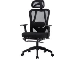 Seven Comfort Ergonomische Bureaustoel - Bureaustoel voor Volwassenen - Verstelbaar - Met lendensteun en hoofdsteun - Met voetsteun - Met Kantelmechanisme - 200kg -Zwart
