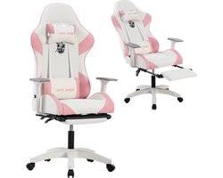 Seven Comfort Game Stoel - PC-bureaustoel met voetsteun - Gaming Chair Bureaustoel Met Nekkussen & Verstelbaar Rugkussen - Ergonomisch - 360° draaistoel - Verstelbaar Computerstoel - Rose