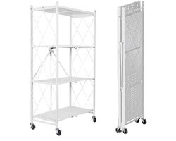 SEVEN COMFORT Inklapbaar rek, 4 etages, Met 360° wielen, 71.5x36.5x163CM, opbergrek, metalen rek met wielen, Maximale draagkracht per verdieping 20 kg, voor keuken, badkamer, woonkamer,Wit