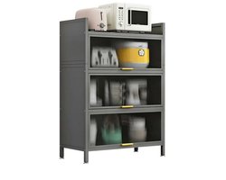 Seven comfort Keukenkasten - Hoge Keukenkast - Met doorschijnend stofwerend paneel - keuken - buffetkast - zijkast - Huiskamer - Opbergkast voor thuis - 60x32x112cm - Grijs