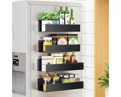 SEVEN Magnetische Koelkast rek – Grote kruidenrek – Zonder Boren – Zwart