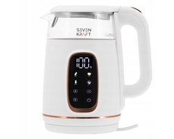 SEVENKRAFT Design Waterkoker wit 1,7L - Instelbare Temperatuur (40-100°C) - Waterkoker Retro - Witte waterkoker met temperatuurregeling- Glas - 2200W