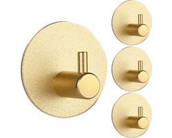 SEVENMOON® Handdoekhaakjes Zelfklevend Goud -4 Ronde Gouden RVS Handdoek Haakjes - Handdoekhaak - Goud