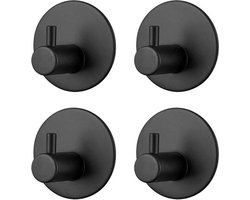 SEVENMOON® Handdoekhaakjes Zelfklevend Goud -4 Ronde Gouden RVS Handdoek Haakjes - Handdoekhaak - Zwart