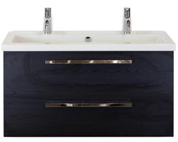 Seville Badmeubelset 100 cm - Black Oak - Wastafel Djazz 2 Kraangaten