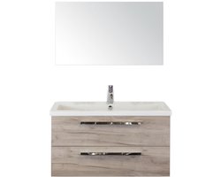 Seville Badmeubelset 100 cm - Craft Oak - Wastafel Djazz 1 Kraangat met Spiegel