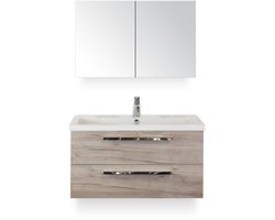 Seville Badmeubelset 100 cm - Craft Oak - Wastafel Djazz 1 kraangat - met Spiegelkast