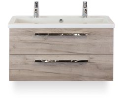 Seville Badmeubelset 100 cm - Craft Oak - Wastafel Djazz 2 kraangaten