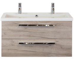 Seville Badmeubelset 100 cm - Craft Oak - Wastafel Djazz 2 Kraangaten