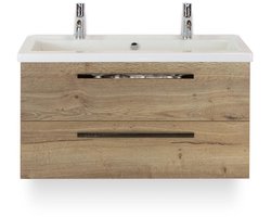 Seville Badmeubelset 100 cm - Natuur Eiken - Wastafel Djazz 2 kraangaten