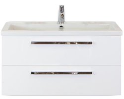 Seville Badmeubelset 100 cm - Wit Hoogglans - Wastafel Djazz 1 Kraangat