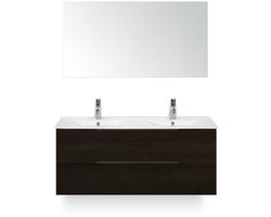 Seville Badmeubelset 120 cm - 2 laden Black Oak Edge - Wastafel Enjoy Dubbel - met Spiegel