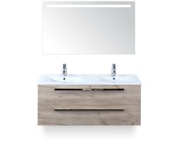 Seville Badmeubelset 120 cm - 2 laden Craft Oak - Wastafel Enjoy Dubbel - met Sence Spiegel