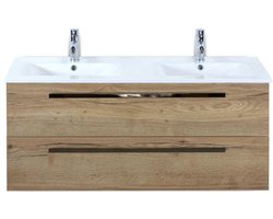 Seville Badmeubelset 120 cm - 2 Laden Natuur Eiken - Wastafel Enjoy Dubbel