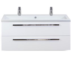 Seville Badmeubelset 120 cm - 2 Laden Wit Hoogglans - Wastafel Djazz Enkel 2 Kraangaten