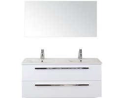 Seville Badmeubelset 120 cm - 2 Laden Wit Hoogglans - Wastafel Enjoy Dubbel met Spiegel