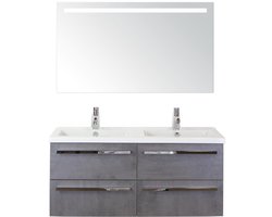 Seville Badmeubelset 120 cm - 4 Laden Beton Antrac - Wastafel Djazz Dubbel met Sence Spiegel