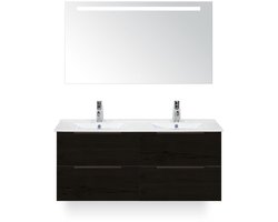 Seville Badmeubelset 120 cm - 4 laden Black Oak Edge - Wastafel Enjoy Dubbel - met Sence Spiegel