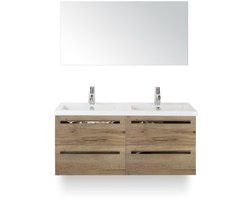 Seville Badmeubelset 120 cm - 4 laden Natuur Eiken - Wastafel Djazz Dubbel - met Spiegel