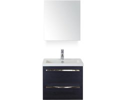 Seville Badmeubelset 60 cm - Black Oak - Keramische Wastafel Wit Djazz met Spiegelkast