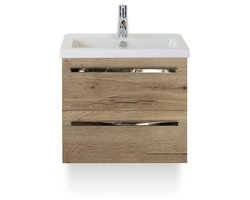 Seville Badmeubelset 60 cm - Natuur Eiken - Keramische Wastafel Wit Djazz