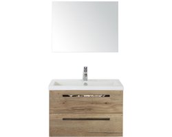 Seville Badmeubelset 80 cm - Natuur Eiken - Keramische Wastafel Wit Djazz met Spiegel