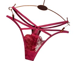 Sexy Kanten String – Bordeaux - Open Design met Bandjes - Comfortabel, Ademend, Sexy en Zacht Dames Ondergoed - One Size - Perfecte Pasvorm