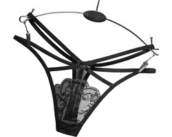 Sexy Kanten String – Zwart - Open Design met Bandjes - Comfortabel, Ademend, Sexy en Zacht Dames Ondergoed - One Size - Perfecte Pasvorm