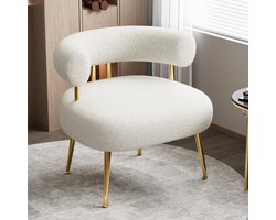 SEYNAR Accentstoel Teddy Fauteuil - Moderne Lounge Stoel met Gouden Metalen Poten - Witte Pluche Bekleding - Dik Gepolsterd - Voor Woonkamer en Slaapkamer