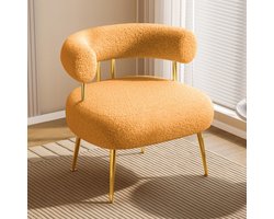 SEYNAR Accentstoel Teddy Fauteuil - Moderne Lounge Stoel met Gouden Metalen Poten - Witte Pluche Bekleding - Dik Gepolsterd - Voor Woonkamer en Slaapkamer