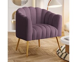 SEYNAR Luxe Pumpkin Fauteuil - 71x69x69 cm - Enkelstoel met Metalen Poten - Fluweel - Paars