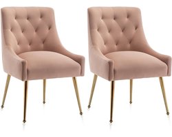 SEYNAR Set van 2 Eetkamerstoelen – Grijze Fluwelen Stoelen met Gouden Metalen Poten – Comfortabele Accentstoelen voor Woonkamer en Eetkamer
