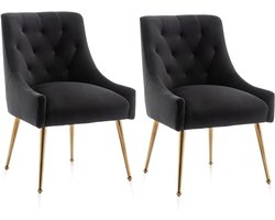 SEYNAR Set van 2 Eetkamerstoelen – Grijze Fluwelen Stoelen met Gouden Metalen Poten – Comfortabele Accentstoelen voor Woonkamer en Eetkamer