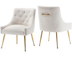 SEYNAR Set van 2 Eetkamerstoelen – Grijze Fluwelen Stoelen met Gouden Metalen Poten – Comfortabele Accentstoelen voor Woonkamer en Eetkamer