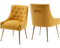SEYNAR Set van 2 Eetkamerstoelen – Grijze Fluwelen Stoelen met Gouden Metalen Poten – Comfortabele Accentstoelen voor Woonkamer en Eetkamer